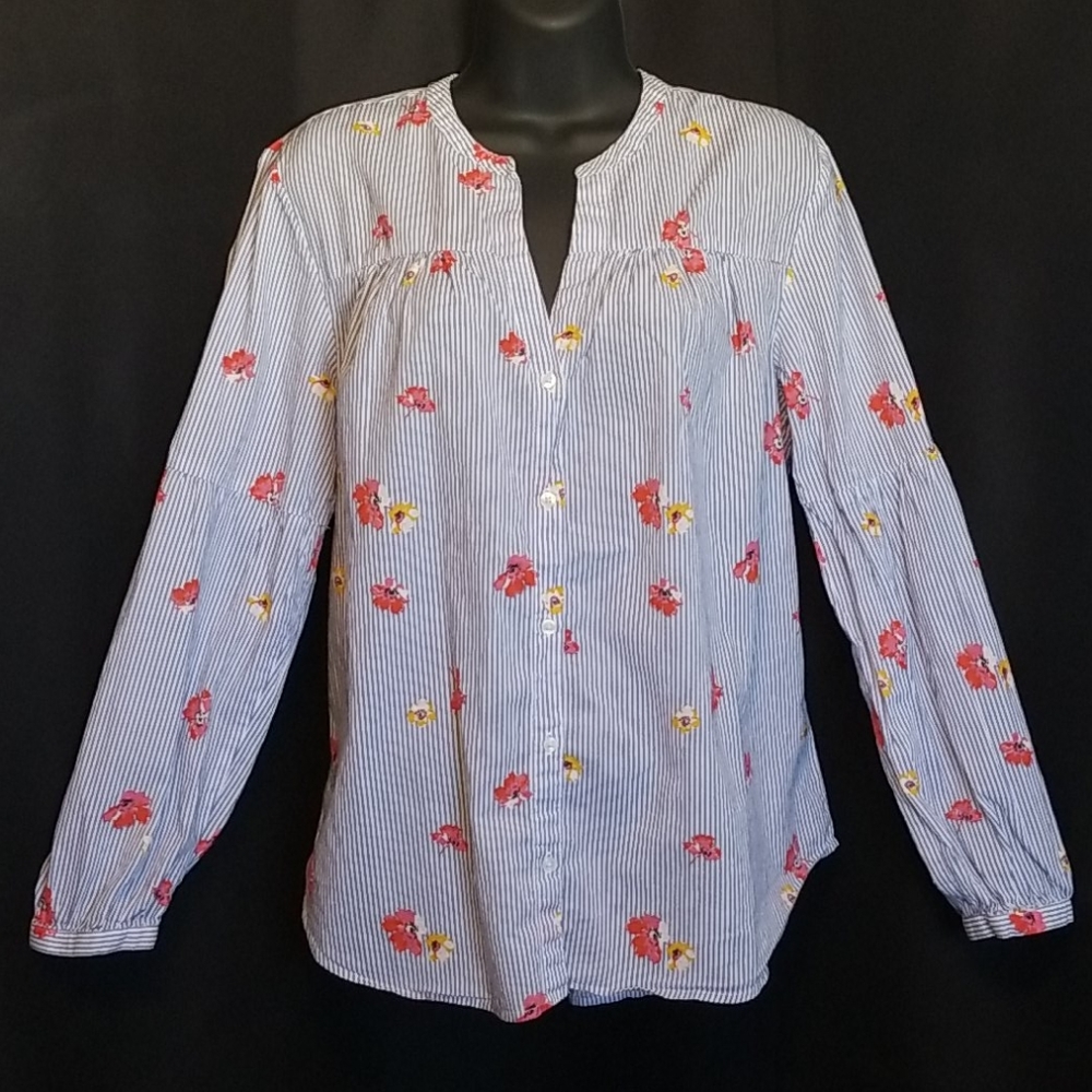 Old Navy Striped and Floral Button Down Blouse Size Large